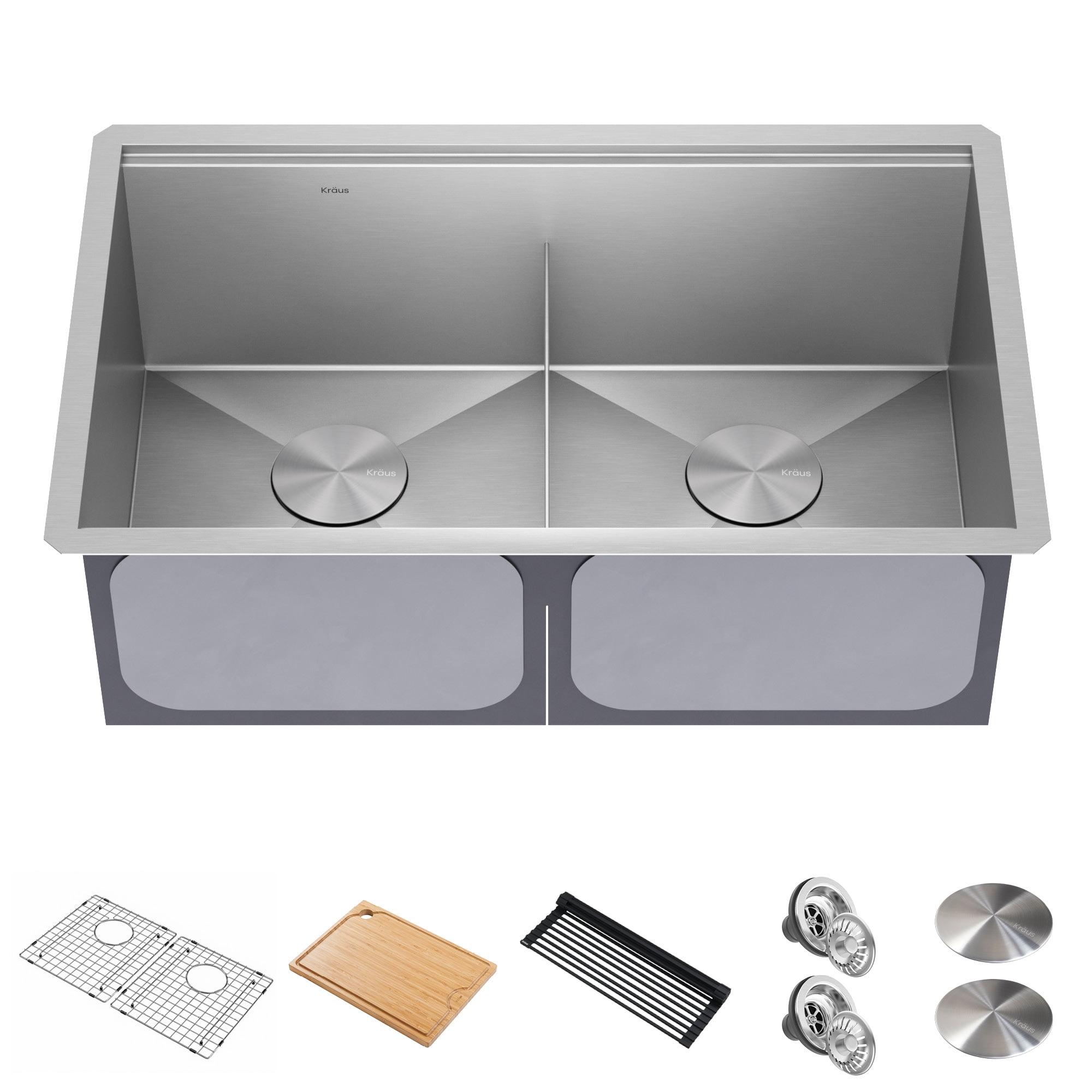 Kraus KRAUS Kore™ 30" L Undermount Workstation 16 Gauge Stainless Steel Double Bowl Kitchen Sink KWU112-30