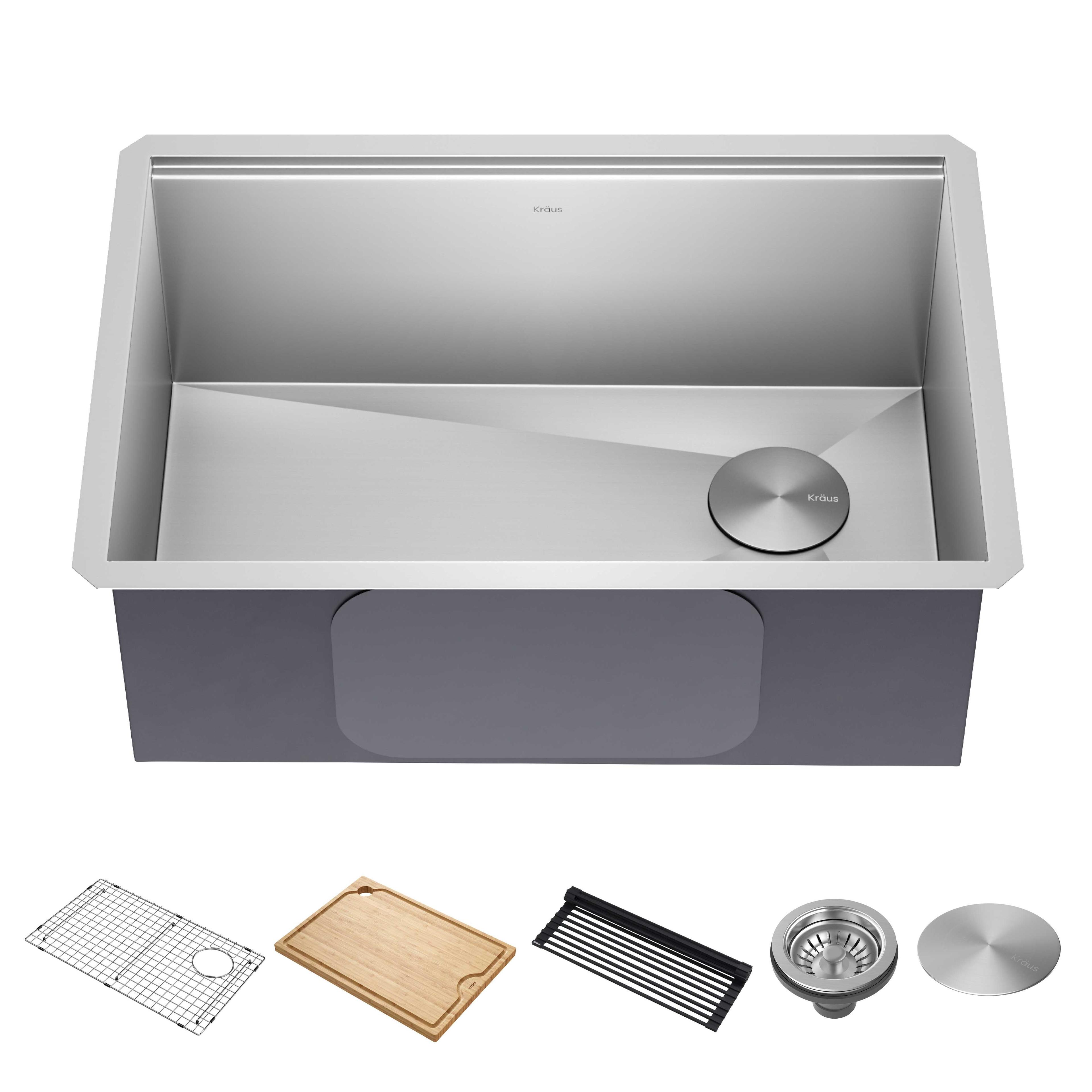 KRAUS Kore™ Workstation 27-inch L Undermount 16 Gauge Single Bowl Stainless Steel Kitchen Sink with Accessories