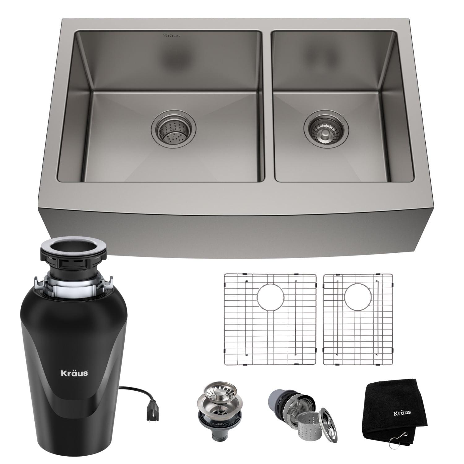 KRAUS Standard PRO™ 36-in Double Bowl Farmhouse Kitchen Sink with WasteGuard™ Garbage Disposal