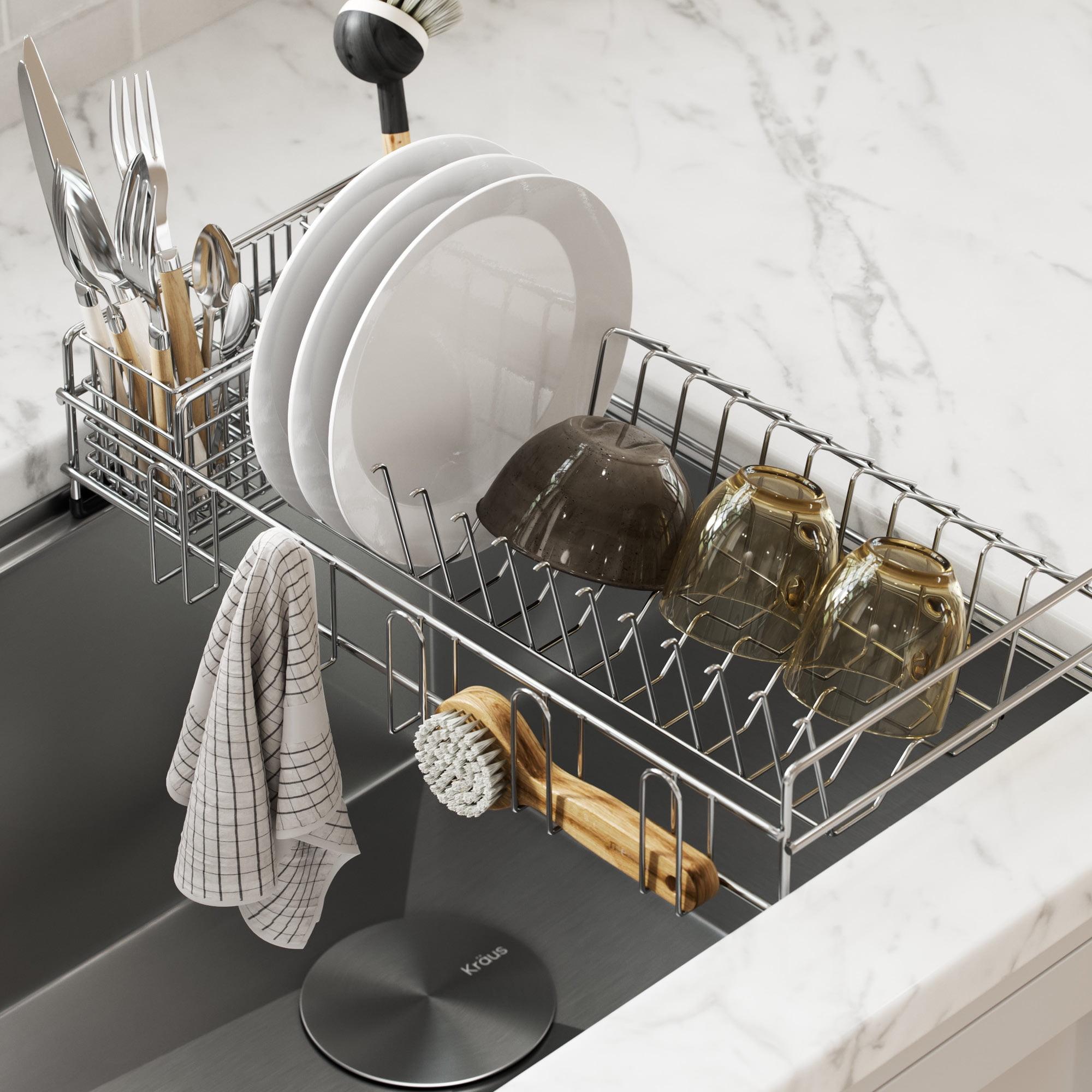 Stainless Steel Over-the-Sink Dish Drying Rack with Utensil Holder