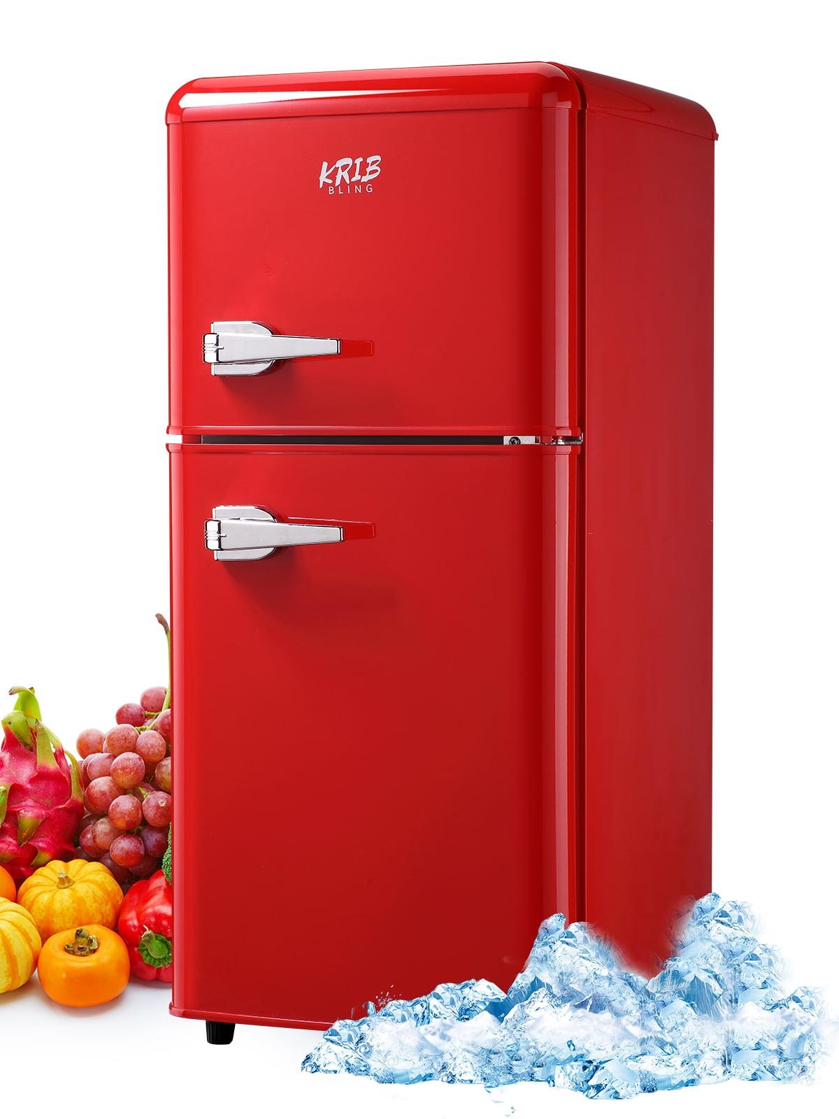 Krib Bling 3.5Cu.ft Compact Refrigerator with 7 Level Thermostat, Mini Fridge with Freezer, 2 Door Portable Fridge with Removable Glass Shelves, Suitable for Kitchen, Apartment, Dorm, Bar Red