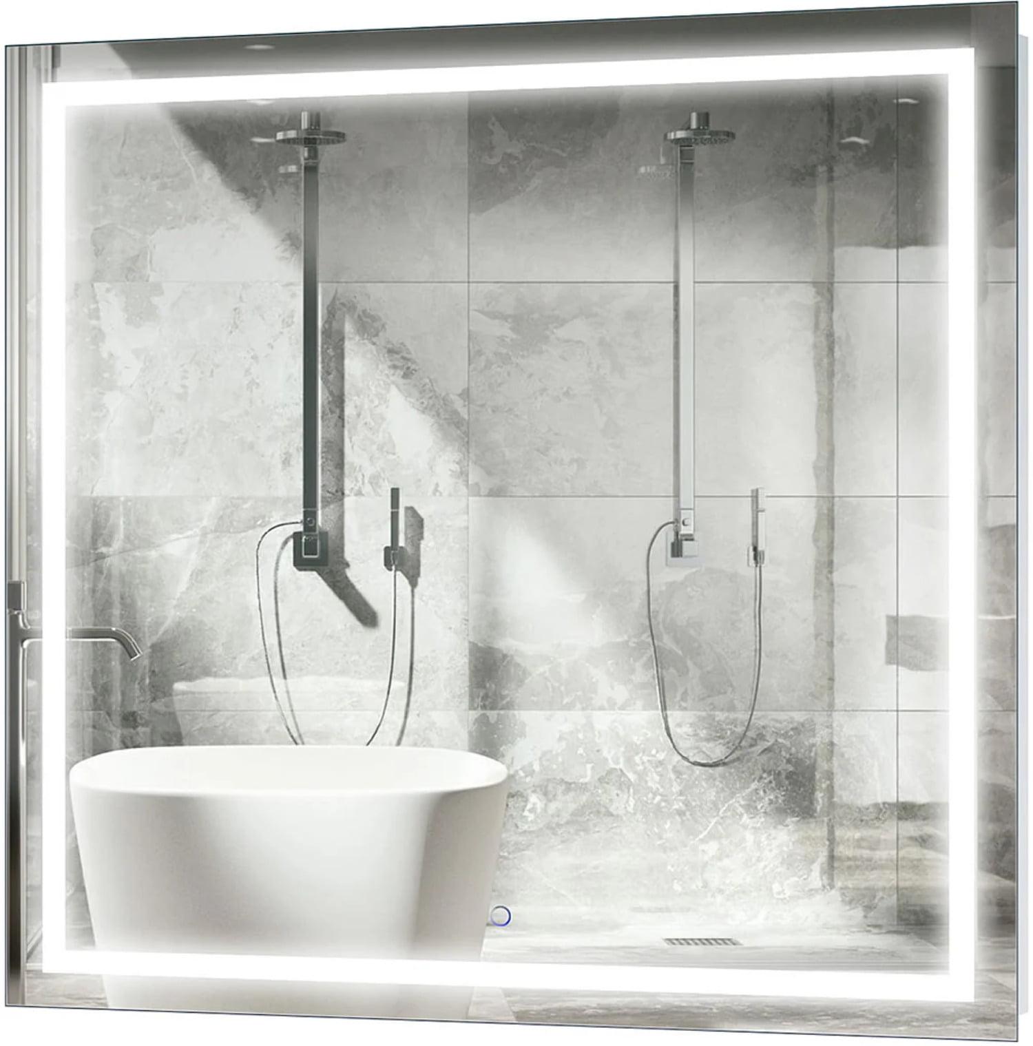 Square Frameless LED Bathroom Vanity Mirror with Dimmer and Defogger