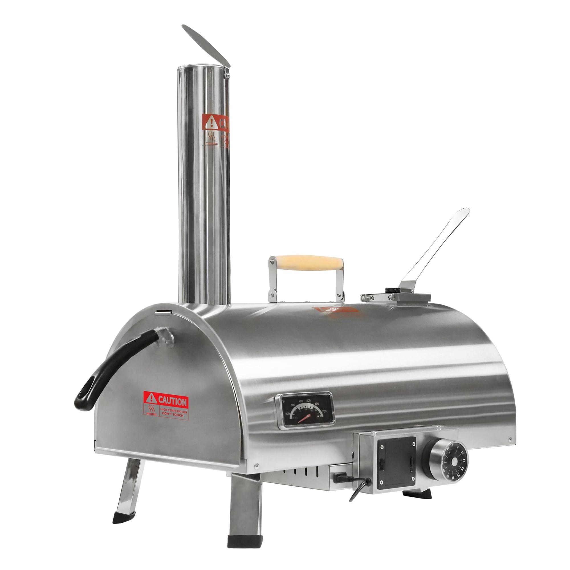 Silver 12" Stainless Steel Wood Fired Portable Pizza Oven