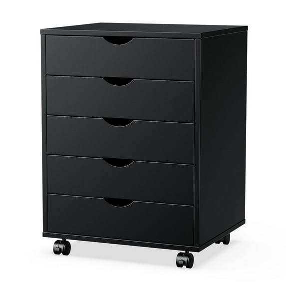 5-Drawer Wood File Cabinet with Wheels, Rolling Storage Organizer for Home Office, 18.74"W x 15.75"D x 25.39"H