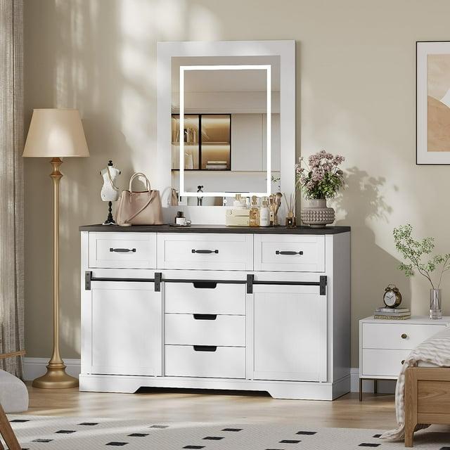 6 Drawers Dresser for Bedroom,Wood Dresser & Chest of Drawers with Sliding Barn Doors,Farmhouse Buffet Cabinet&TV Stand for Bedroom, Living Room,Kitchen
