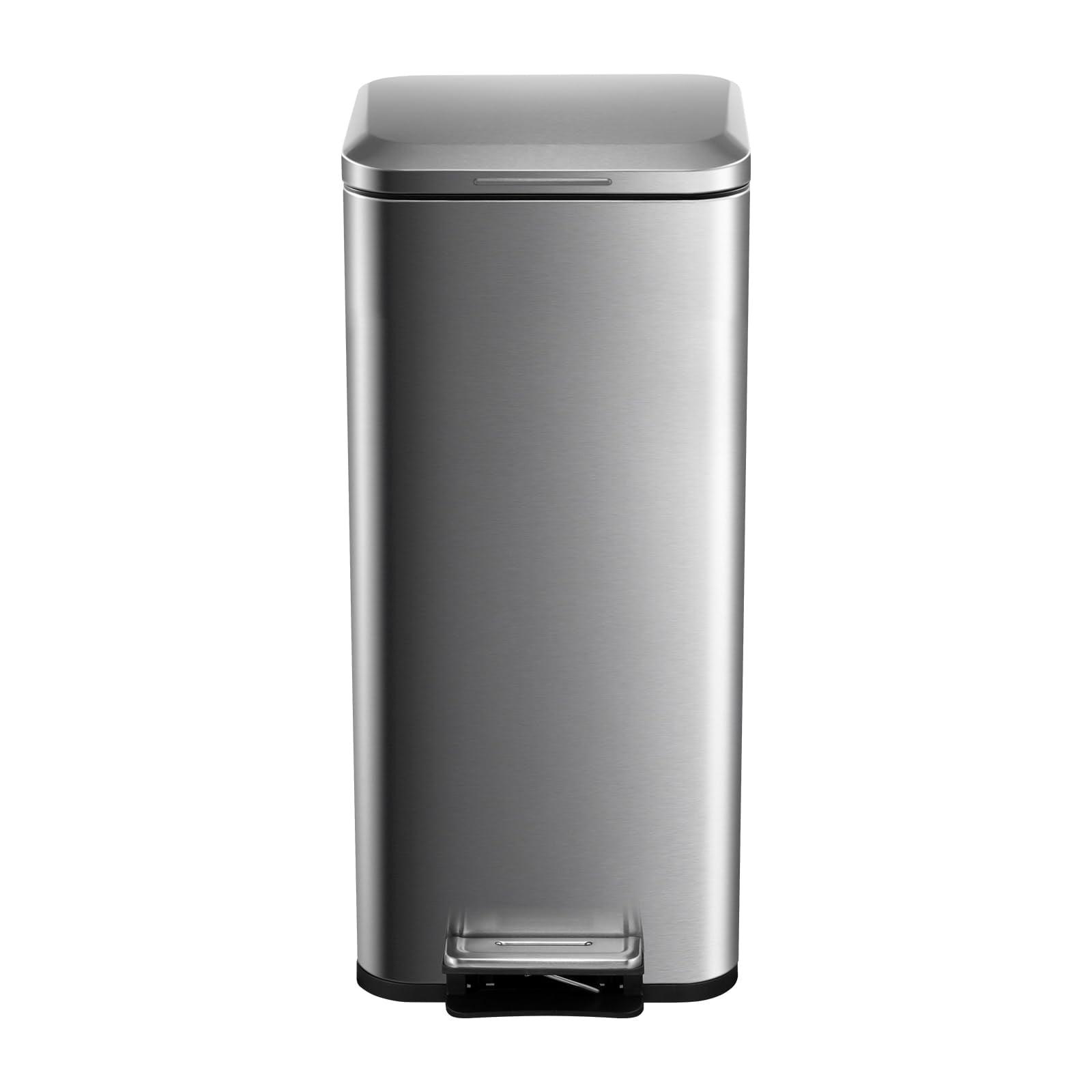 Kselythan 8 Gallon Step Trash Can, Fingerprint Proof Stainless Steel Kitchen Garbage Can with Lid, Trash Can with Foot Pedal, Pedal Rubbish Bin for Home Office