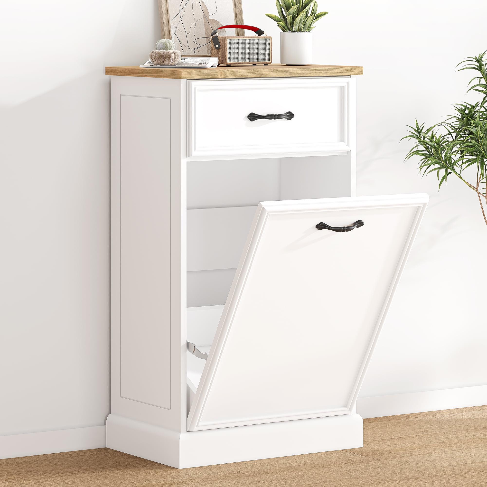 Garvee Tilt Out Trash Can Cabinet, Hidden Trash Bin Cabinet 10 Gallon Storage Holder,Freestanding Garbage Can Cabinet for Kitchen Dining Living Room