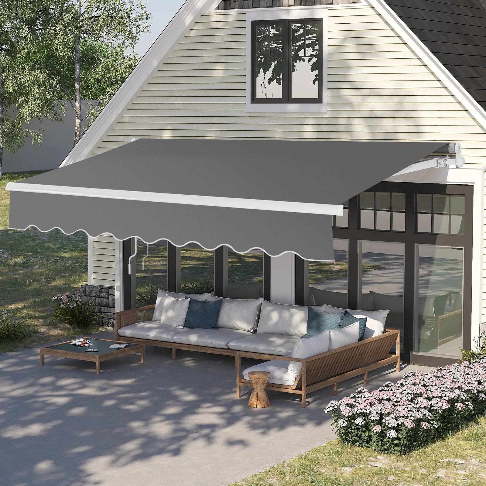 Gray 13' x 8' Retractable Patio Awning with UV Protection