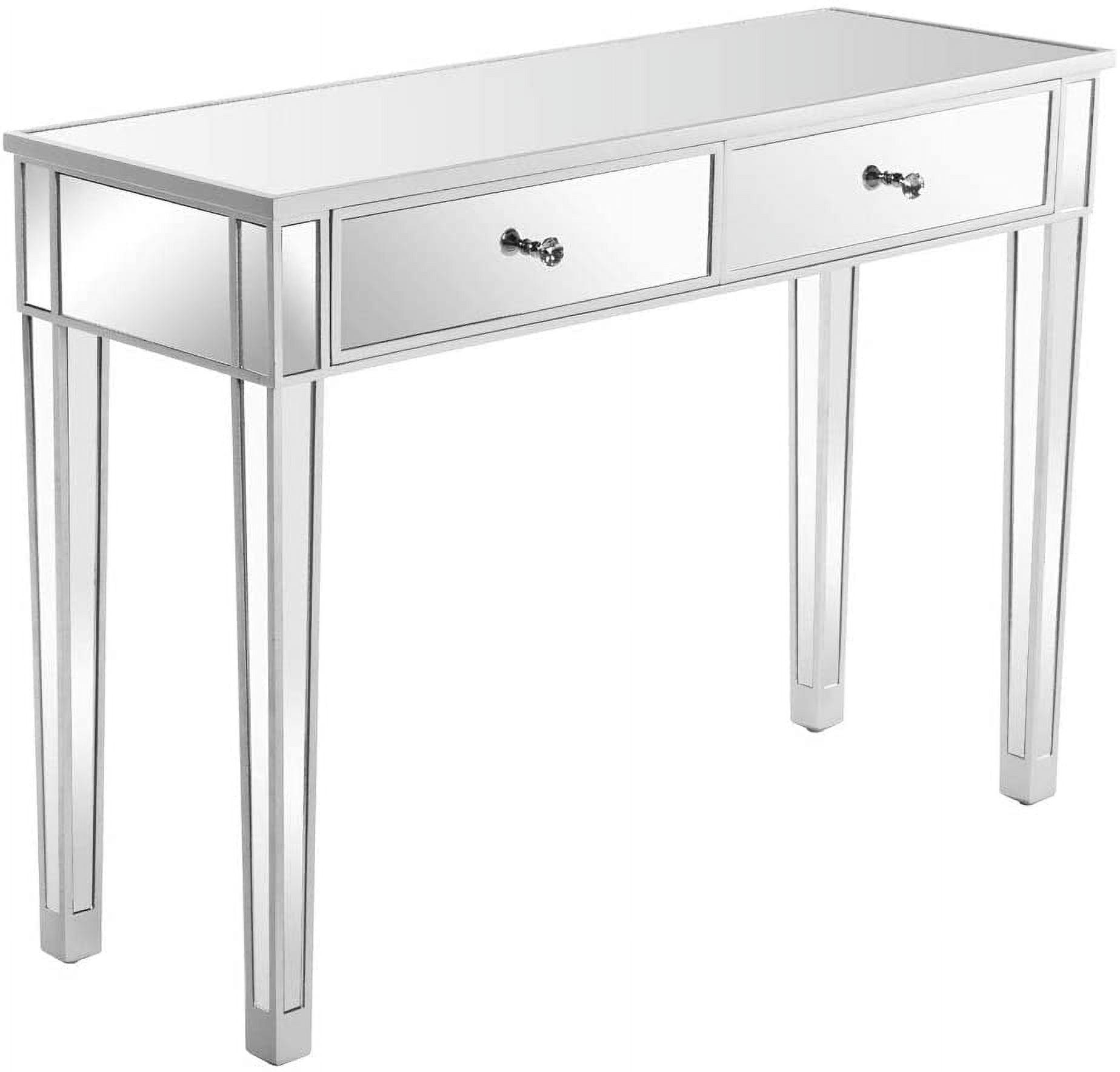 Ktaxon 2-Drawer Mirrored Vanity Makeup Table - Mirrored Console Desk Vanity Furniture Nightstand Glass Bedside Table, Silver