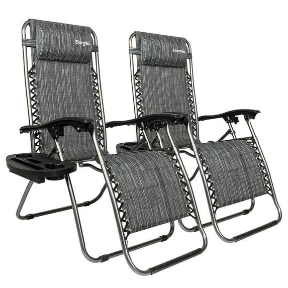 Arlmont & Co. Zero Gravity Chair Set of 2, Outdoor Folding Lounge W/Detachable Headrest & Holder Tray, Adjustable Textilene Lawn Reclining, No Assembly Required, for Patio, Backyard, Garden, Poolside,