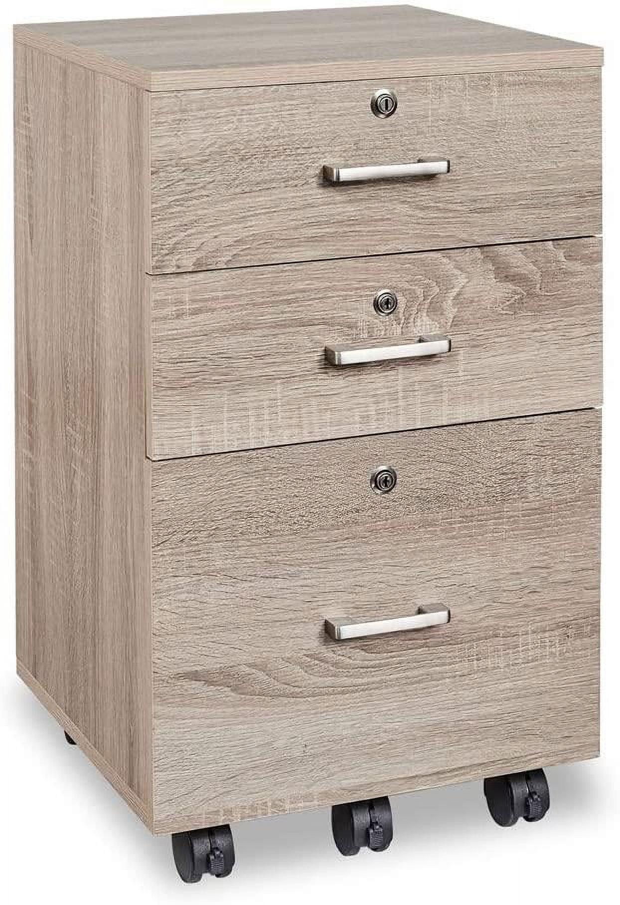 Ktaxon 3-Drawer Rolling Wood File Cabinet with Lock, Portable Vertical Mobile Wooden Storage, Business Filing Cabinet for Home Office,Oak