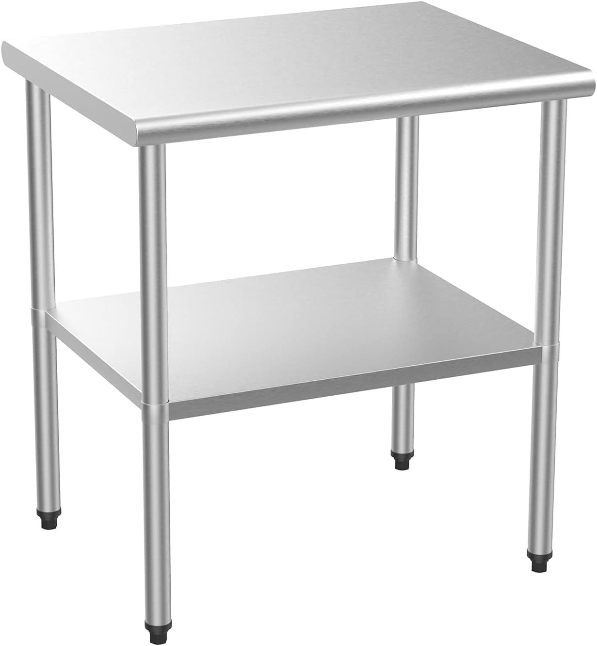 ROVSUN 30'' x 24'' Stainless Steel Table for Prep & Work, Metal Table with Undershelf for Kitchen Restaurant, Home