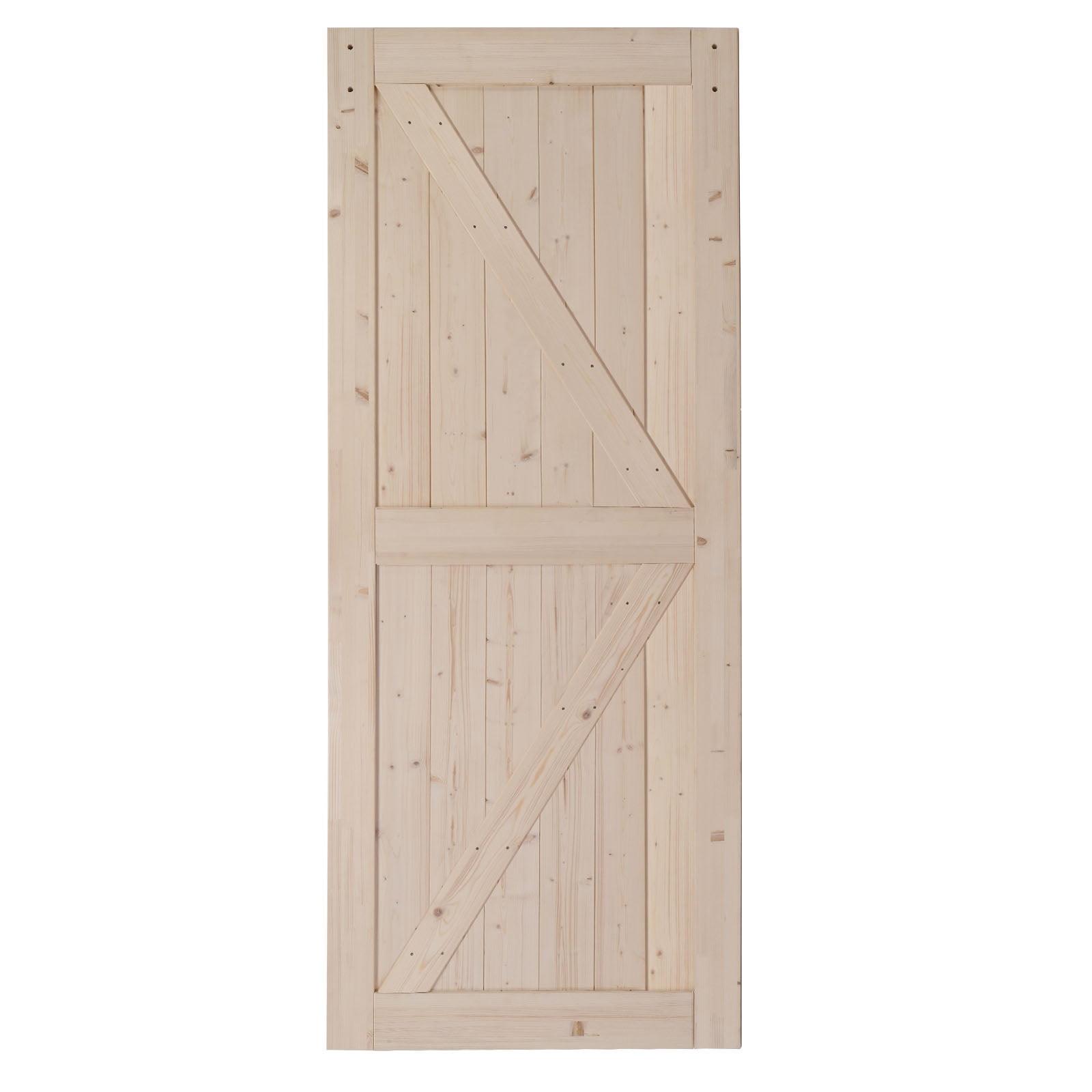 Hassch 36"x84" Unfinished Sliding Barn Door, K Frame， Natural Solid Spruce Wood， Requires Simple DIY Assembly