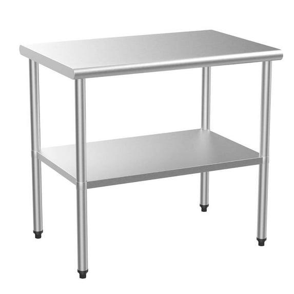 ROVSUN 36'' x 24'' Stainless Steel Table for Prep & Work, Metal Table with Undershelf for Kitchen Restaurant, Home