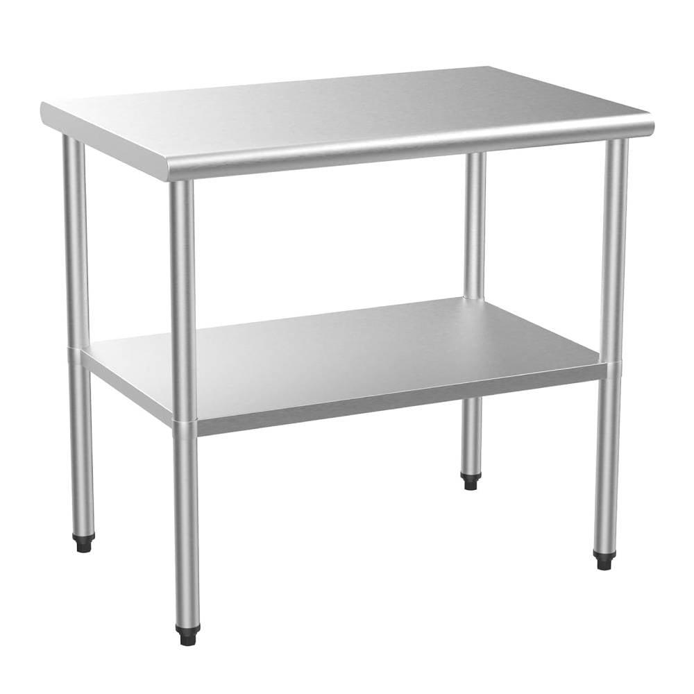 ROVSUN 36'' x 24'' Stainless Steel Table for Prep & Work, Metal Table with Undershelf for Kitchen Restaurant, Home