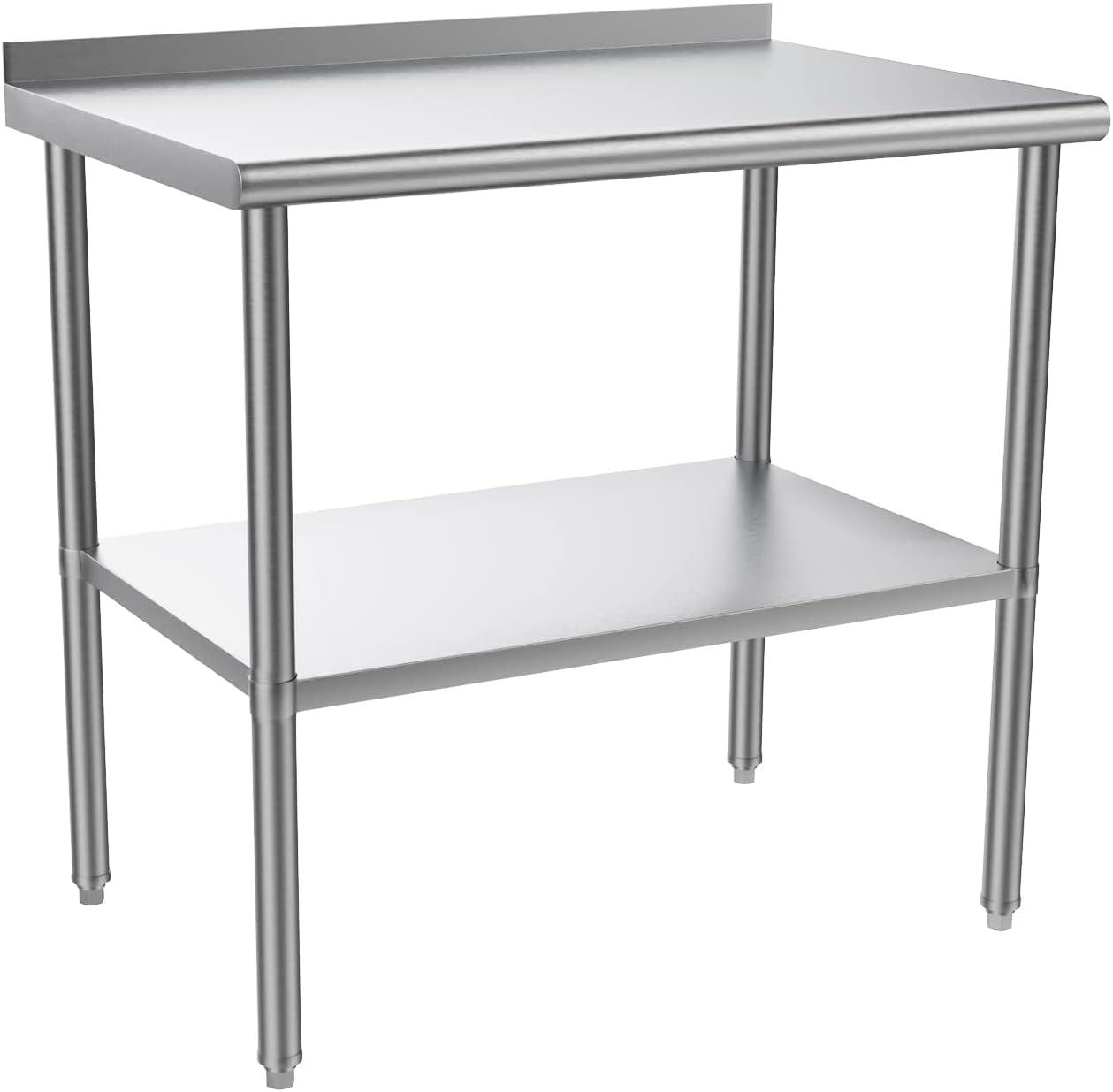 ROVSUN 36'' x 24'' Stainless Steel Table with Backsplash, Pre Work Table Metal Table for Kitchen Restaurant Home