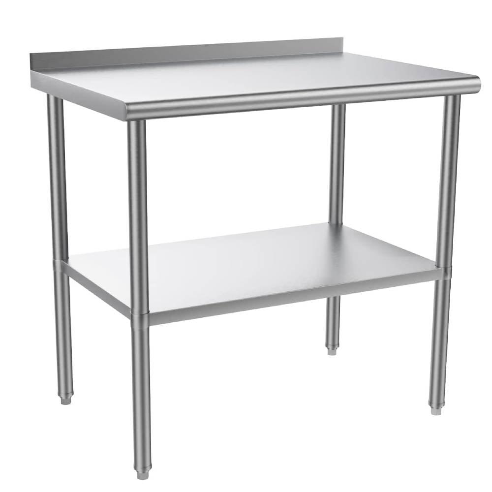 ROVSUN 36'' x 24'' Stainless Steel Table with Backsplash, Pre Work Table Metal Table for Kitchen Restaurant Home