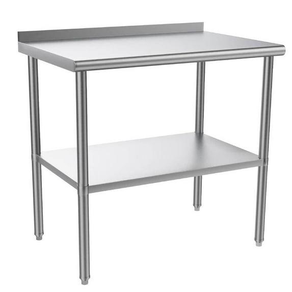 ROVSUN 36'' x 24'' Stainless Steel Table for Prep & Work, Metal Table with Undershelf for Kitchen Restaurant, Home
