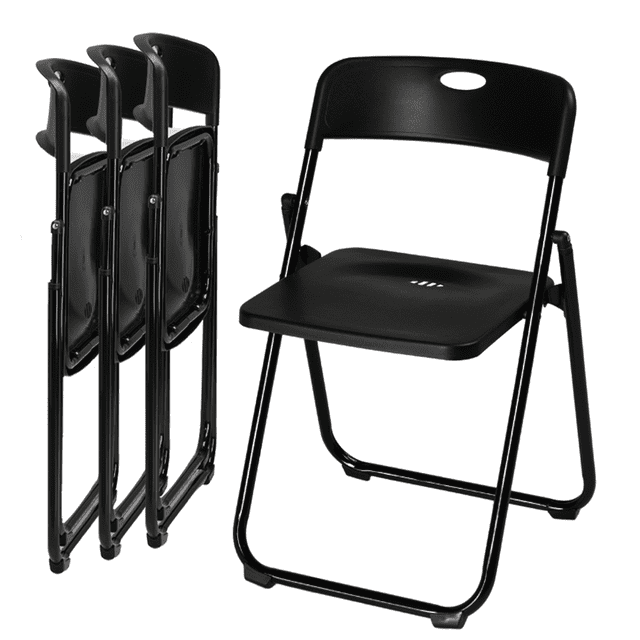 Black Stackable Plastic Folding Chairs with Metal Frame - Set of 4