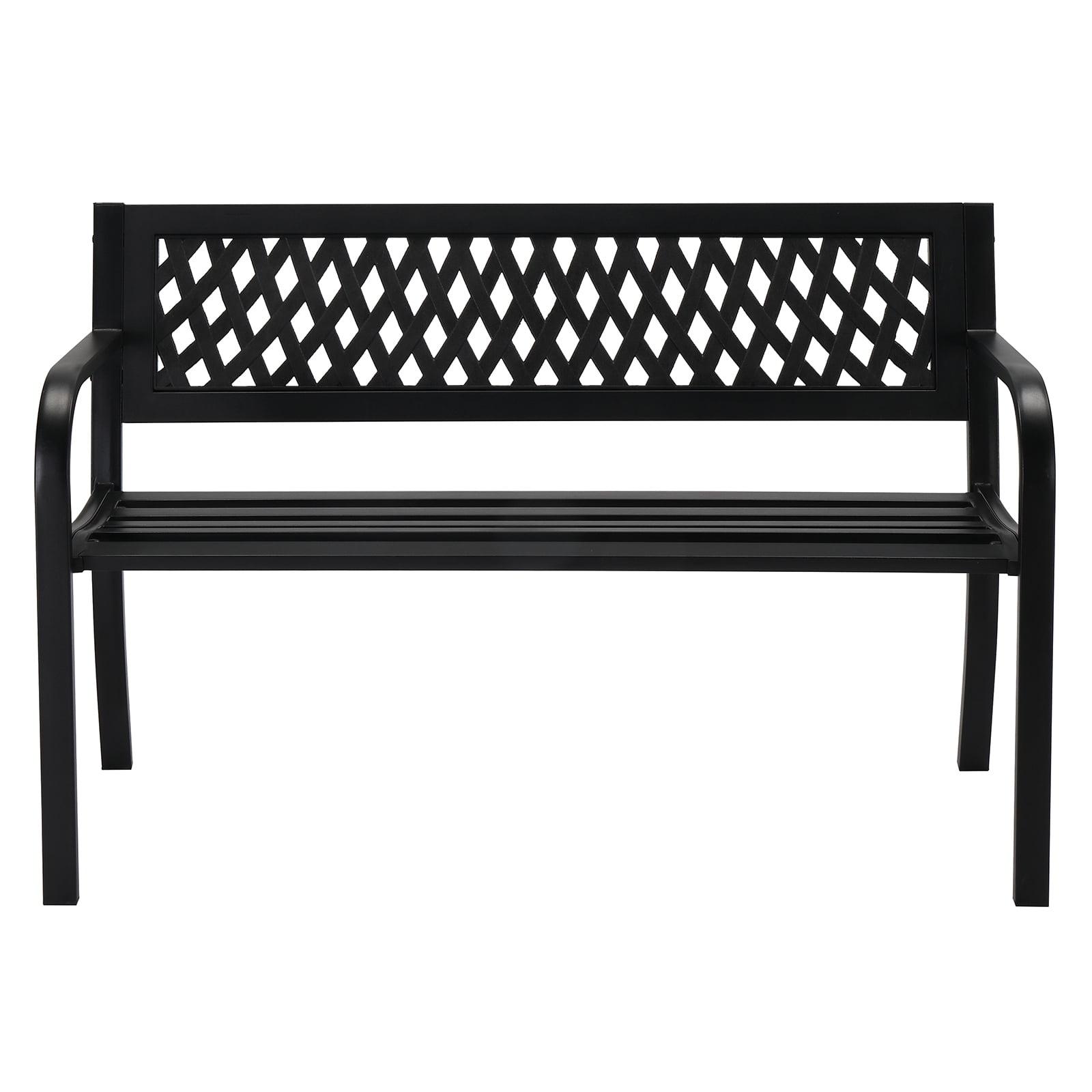 Gardenised Outdoor Steel 47 Park Bench for Yard, Patio, Garden and Deck, Black Weather Resistant Porch Bench, Park Seating