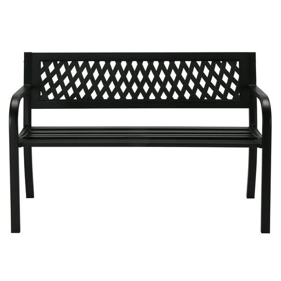 Gardenised Outdoor Steel 47 Park Bench for Yard, Patio, Garden and Deck, Black Weather Resistant Porch Bench, Park Seating