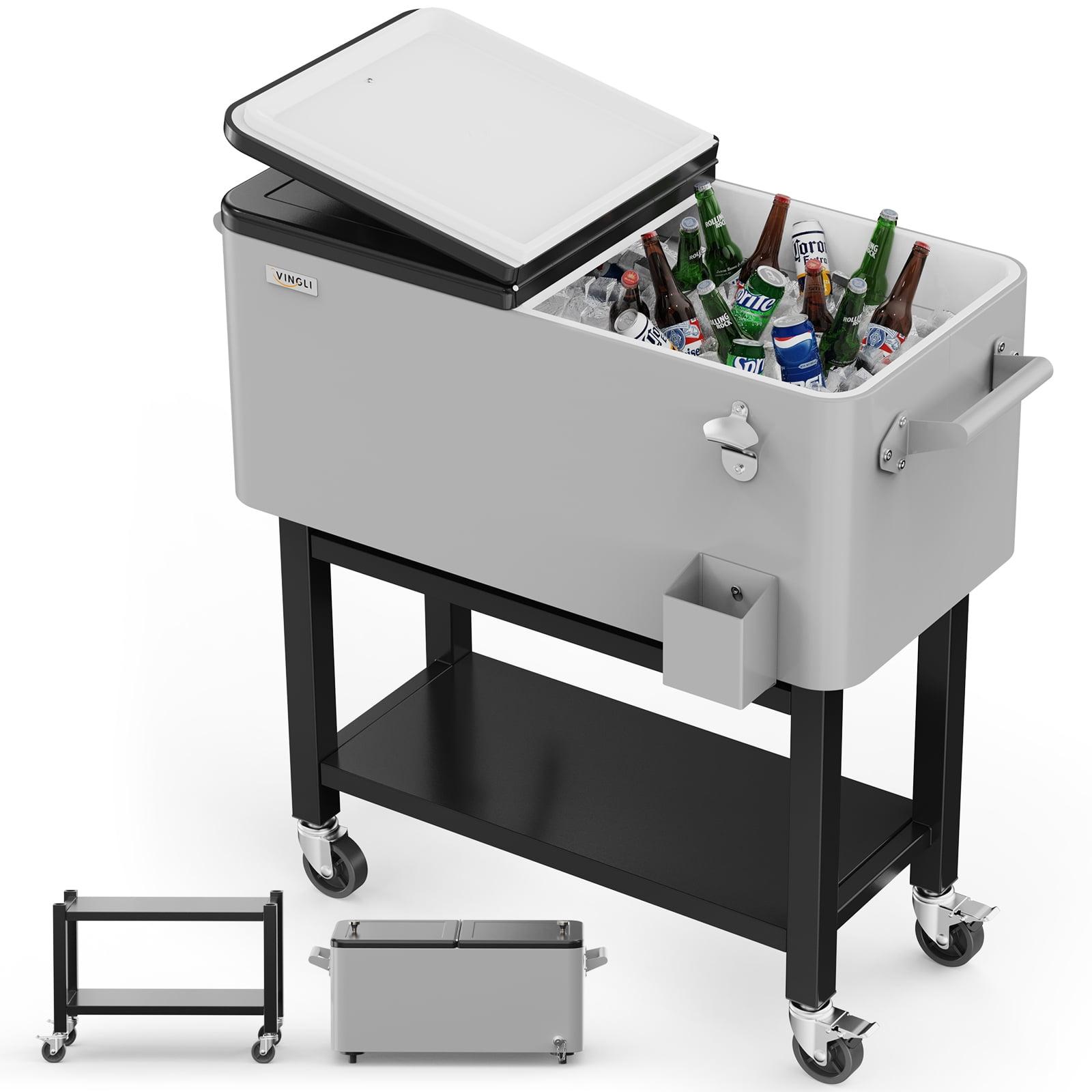 Gray and Black Metal 80-Quart Rolling Cooler with Wheels