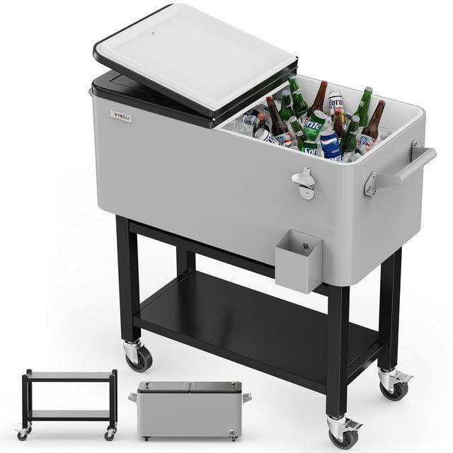 Ktaxon 80-Quart Rolling Cooler Cart Patio Cooler Outdoor Cooler  with Wheels