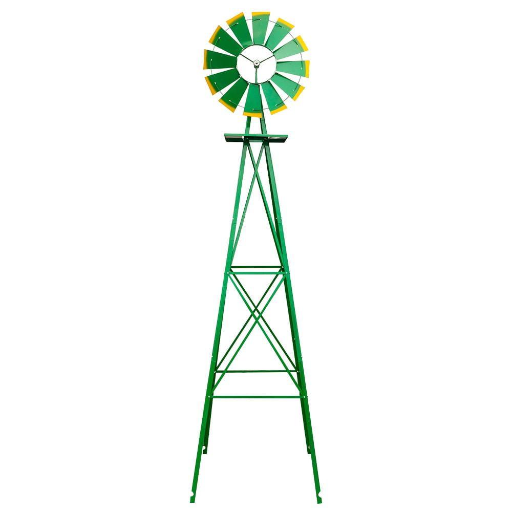 Outdoor Weather Resistant Yard Garden Windmill 8FT Gray&Red