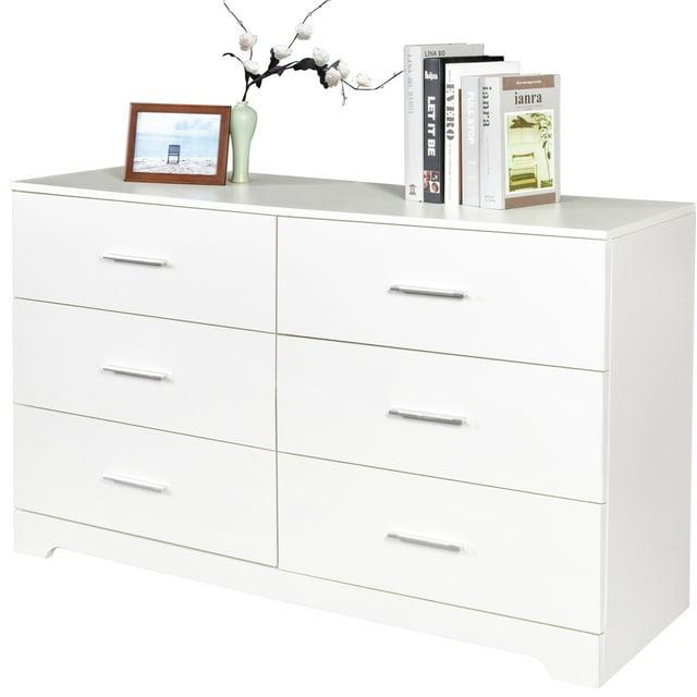 Ktaxon Bedroom Dresser with 6 Drawers, Wooden Double Dresser for Entryway, Wide Storage Cabinet for Living Room, White