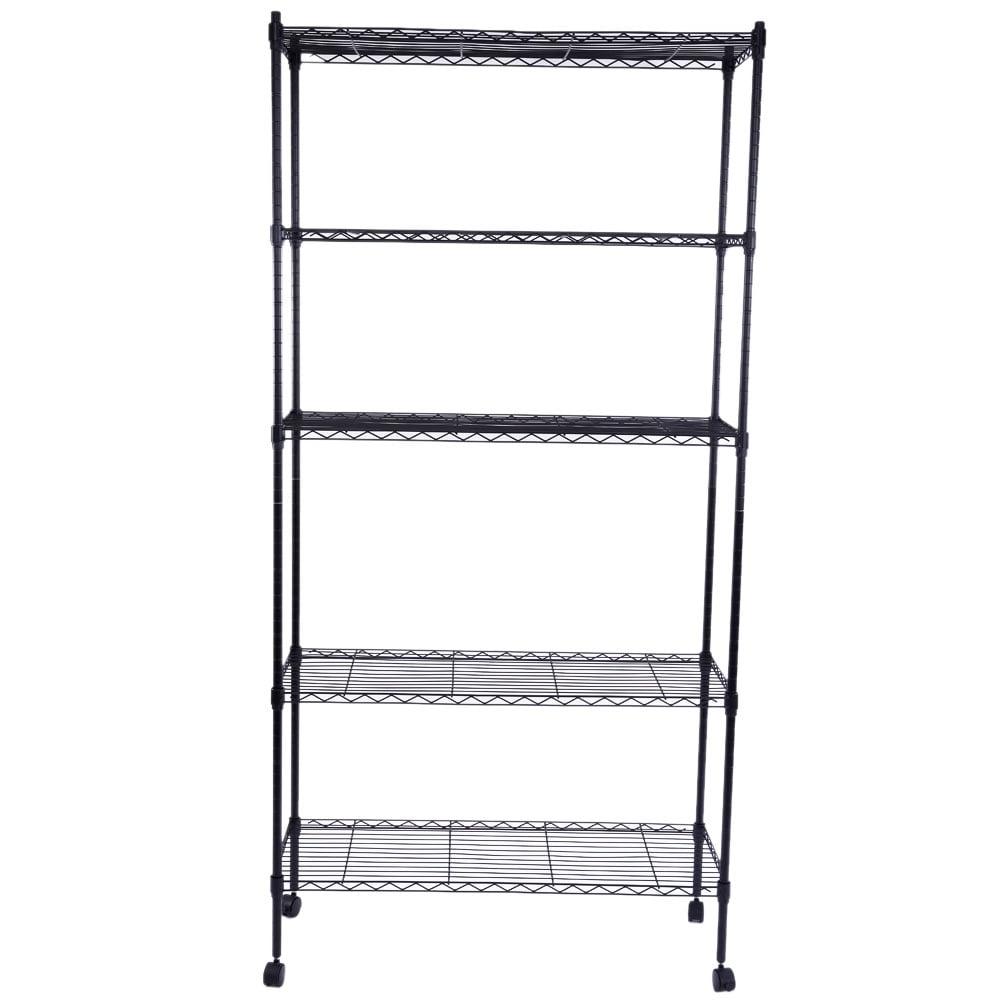 Black 5-Tier Rolling Wire Shelving Unit with Wheels