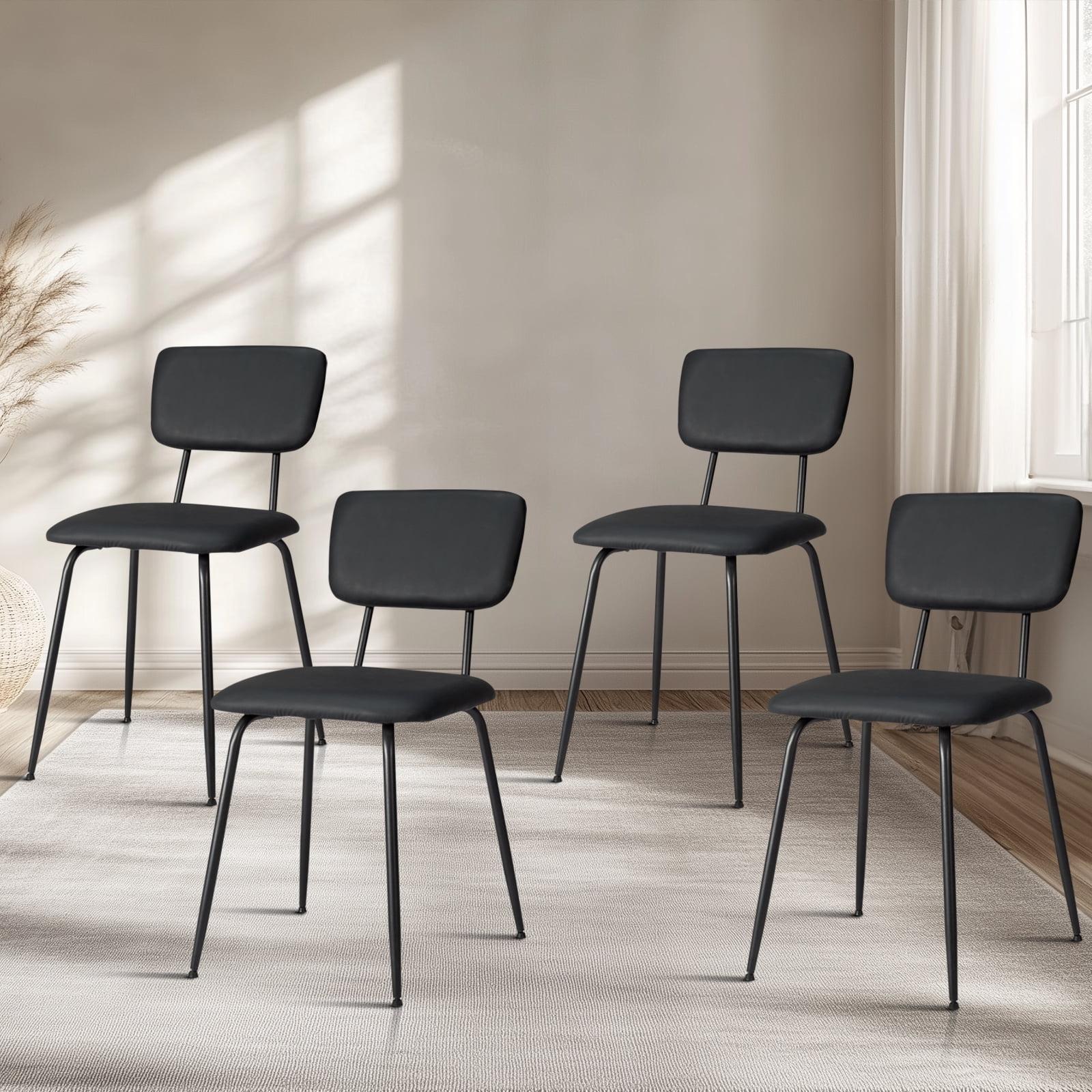 Ktaxon Dining Chairs Set of 4 Modern PU Padded Kitchen Side Chairs, Armless Accent Chairs Reading Chair Bar Office Chair with Metal Legs Black