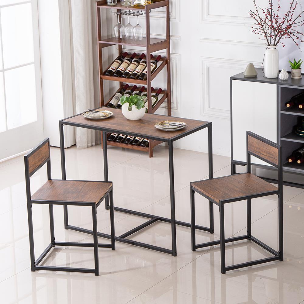 Brown MDF and Metal Frame Pub Table Set with 2 Chairs