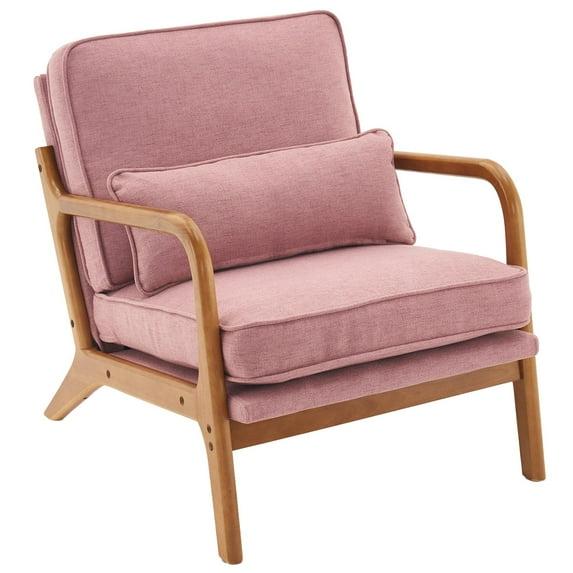 Accent Chair Mid-Century Modern Chair with High Back, Upholstered Lounge Arm Chair with Wood Frame and Soft Cushion for Living Room Bedroom Reading Balcony, Pink