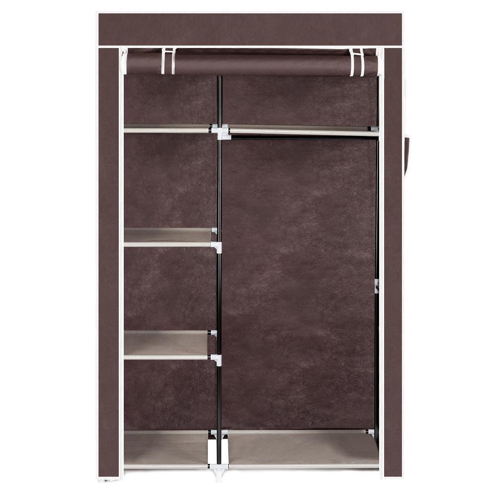 Dark Brown Portable Fabric Wardrobe with Shelves and Hanger