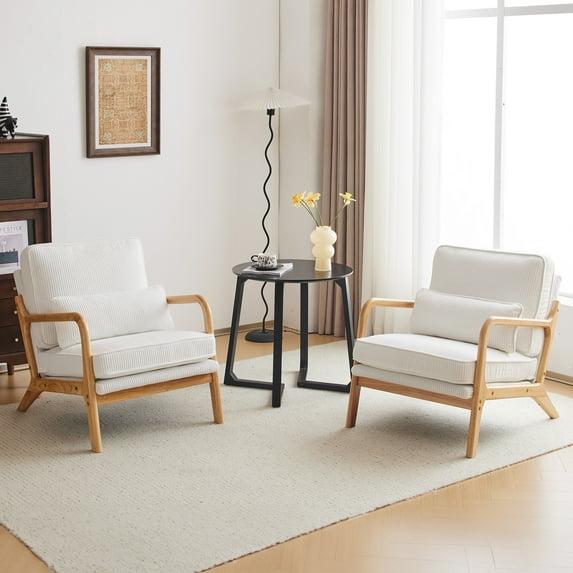 YODOLLA  Fabric Accent Chair Mid-Century Modern Upholstered Arm Chair Set of 2 for Living Room in White