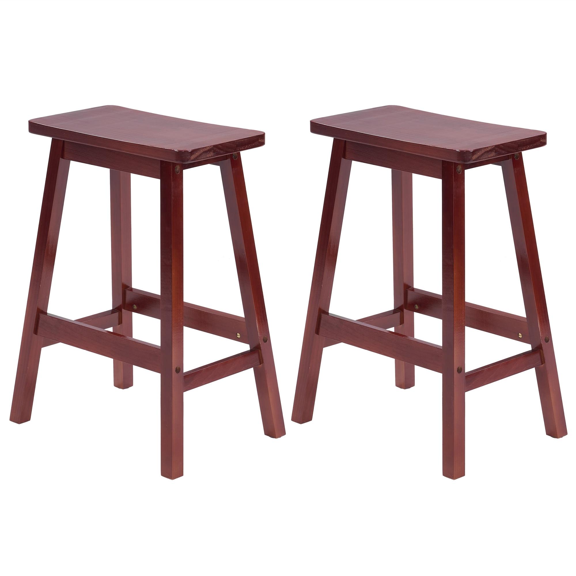 QuellQuest Bar Stools Set of 2 for Kitchen Counter Solid Wooden Saddle Stools 24-Inch/30-Inch Height (Brown, 24 in)