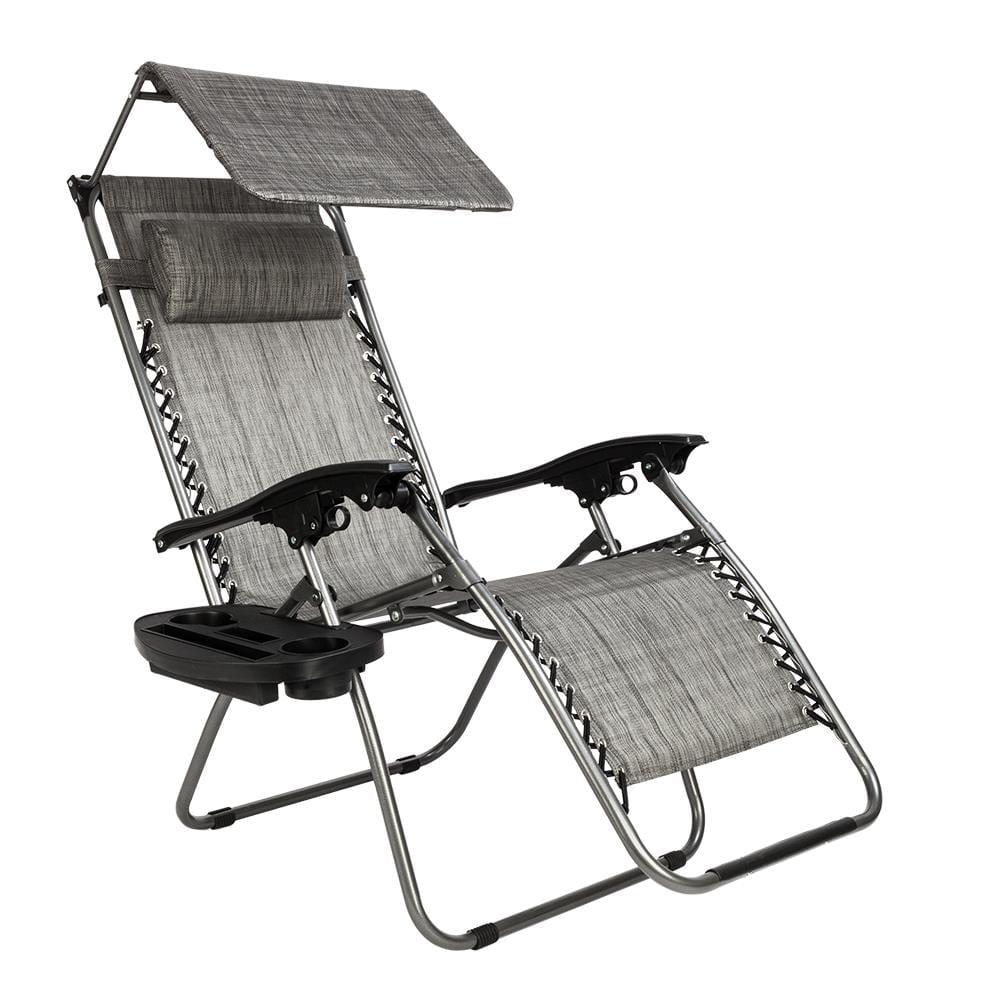 Gray Steel Zero Gravity Lounger with Canopy and Cushion