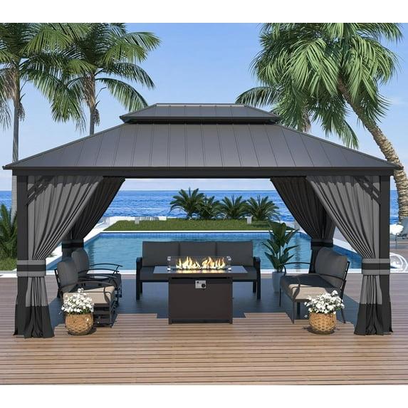 Kozyard Kozyard Alexander Gray Double Roof Hardtop Gazebo with Privacy Curtain Mosquito Netting