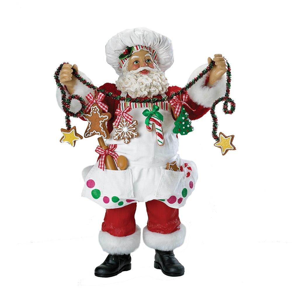 12-Inch Christmas Chef Santa Figurine with Tinsel Garland