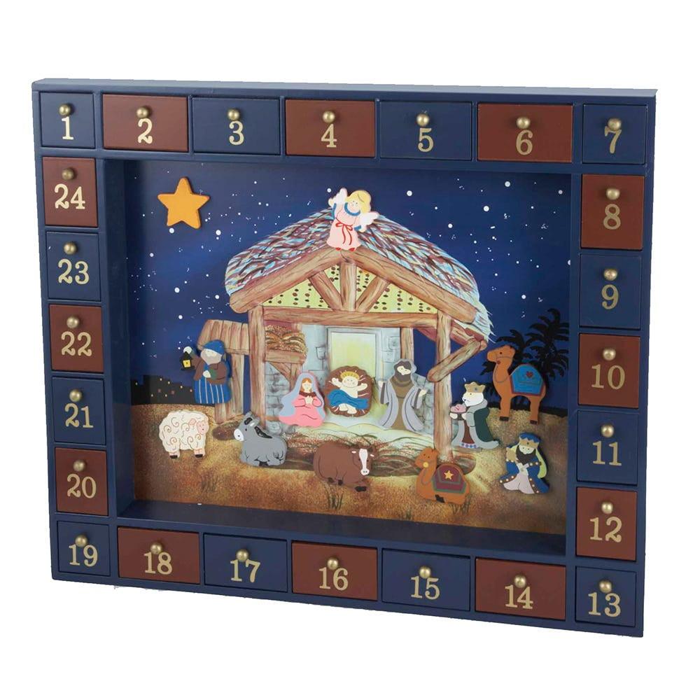 Blue and Red Nativity Advent Calendar with Magnetic Figures