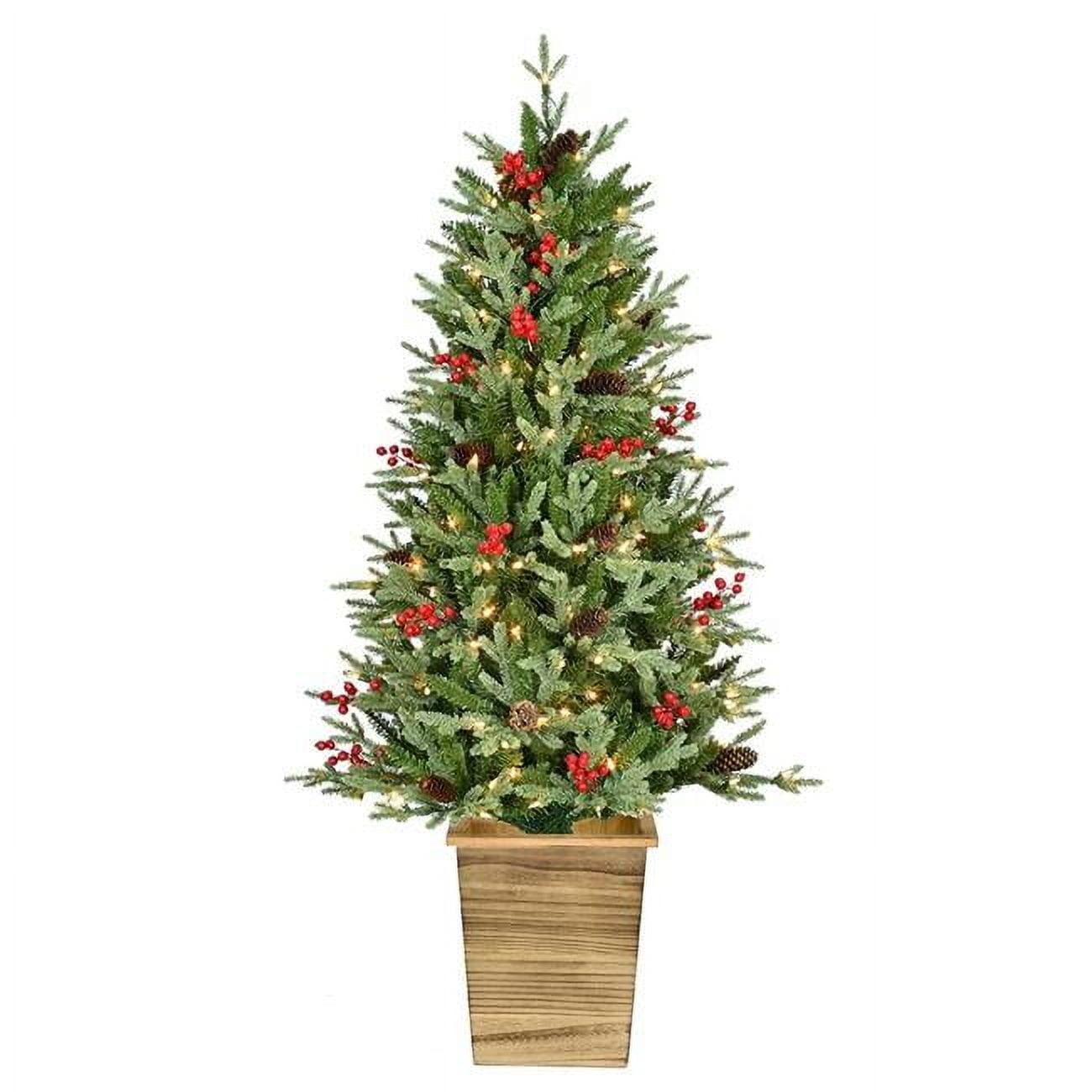 Kurt Adler 4.5-Foot Pre-Lit Green Potted Tree with Berries and Pinecones