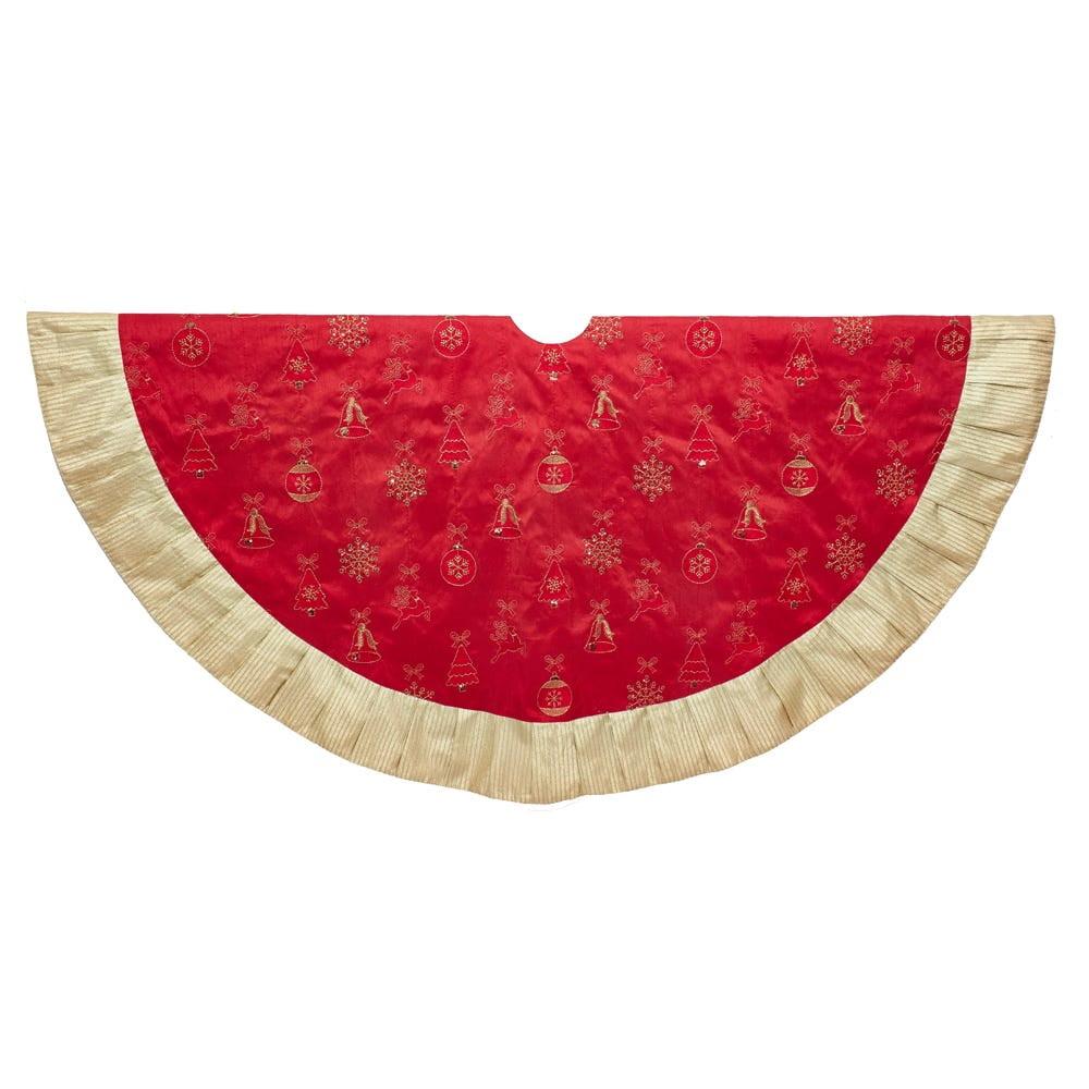 60-Inch Red and Gold Polyester Christmas Tree Skirt