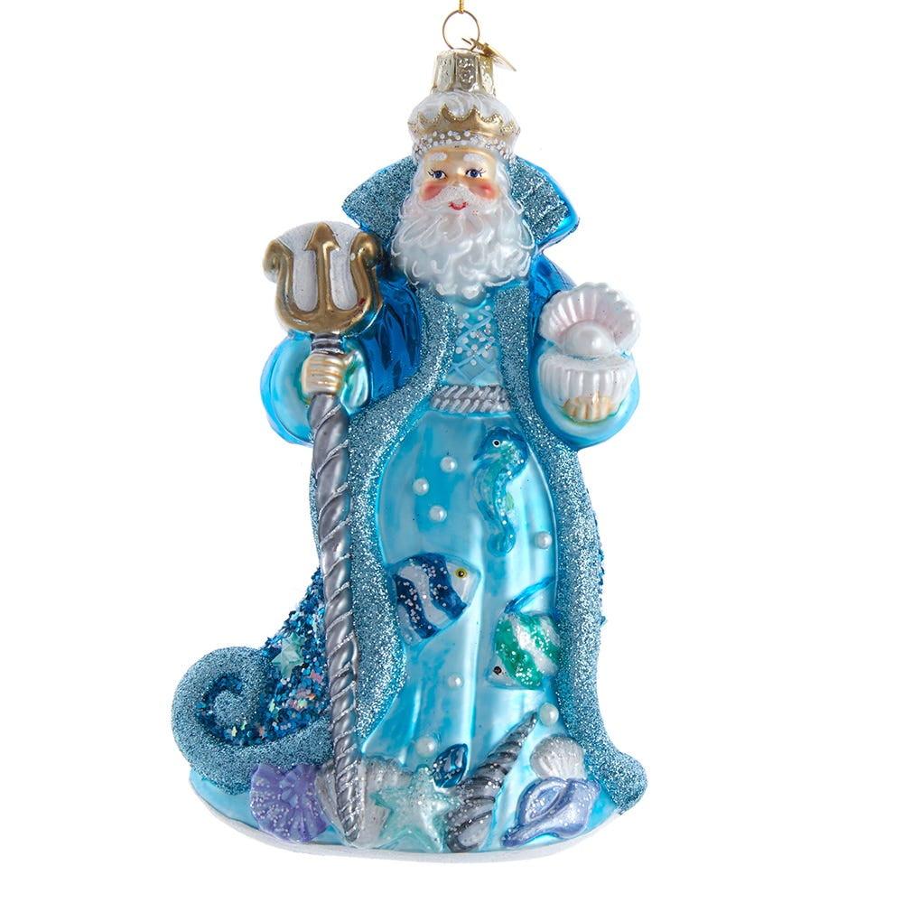 Bellissimo Blue and Silver Glass Santa Ornament