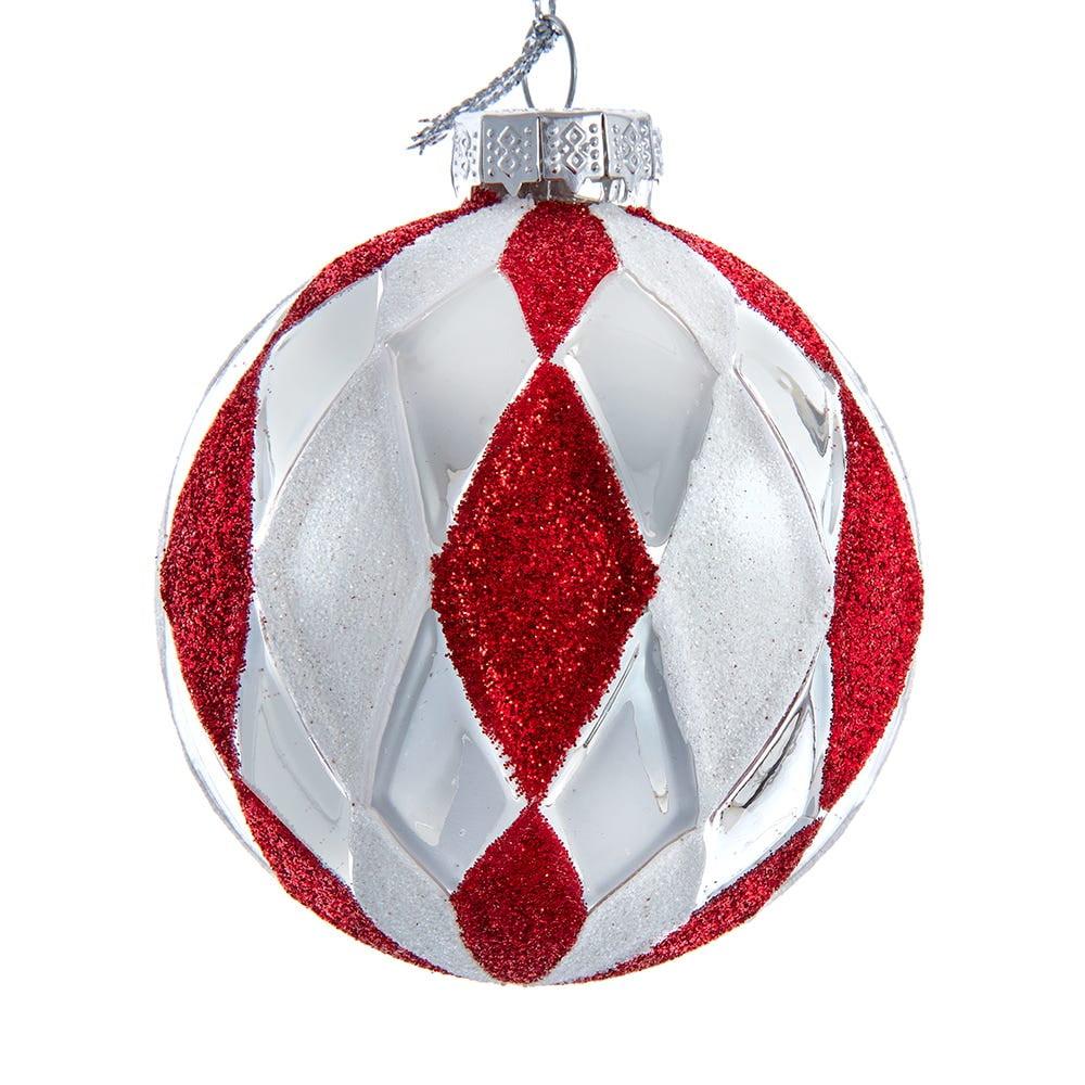 Kurt Adler 80MM Glass Red, White and Silver 6-Piece Ball Ornament Set