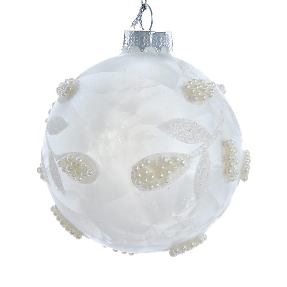 80mm White Pearl Glass Christmas Ball Ornament Set of Six