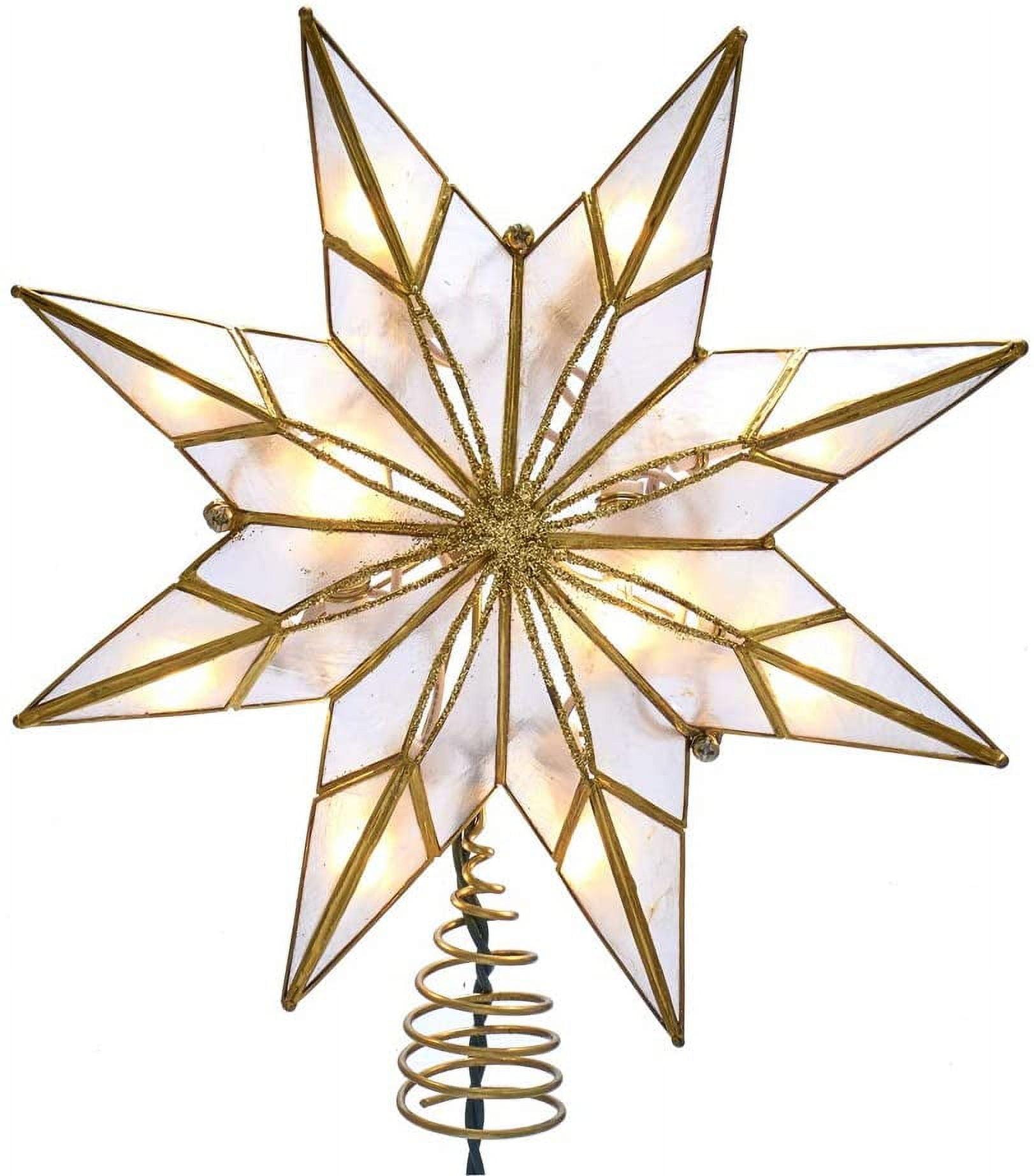 Gold and White 9-Inch 10-Light Metal Capiz Star Tree Topper