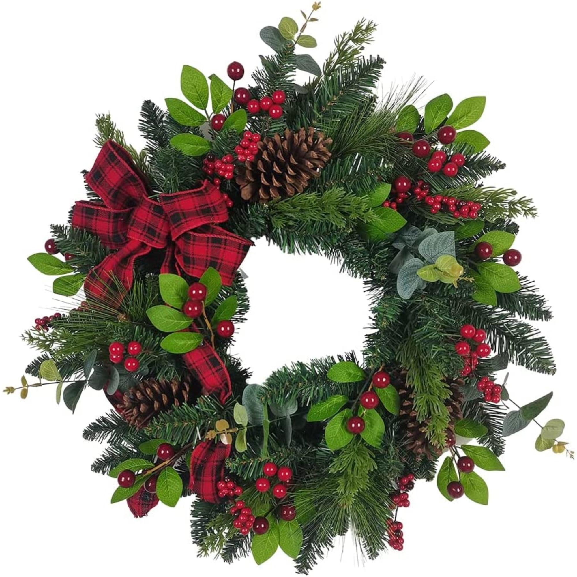 24-Inch Green and Red Artificial Pinecone Christmas Wreath