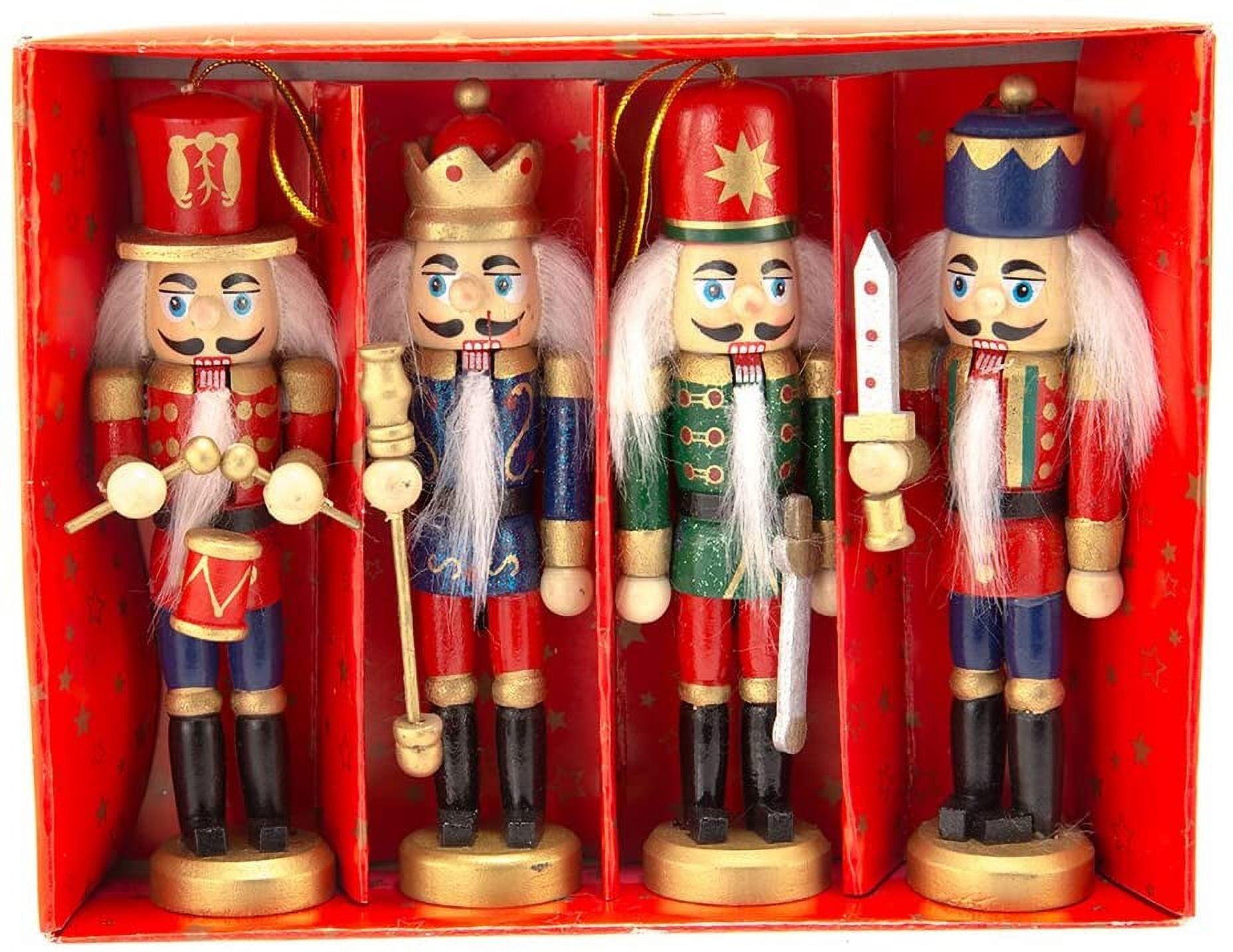 5" Wooden Nutcracker Ornaments Set of 4 in Festive Colors