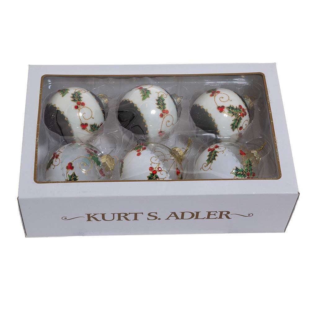 80MM White Glass Holly Leaves and Berries Ornament Set