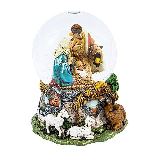 Holy Family Musical Water Globe with Stable and Animals